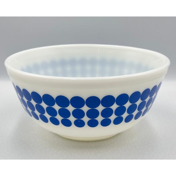 Vintage PYREX 403 Blue Polka Dot White Glass Mixing Bowl 2-1/2 Qt - Picture 1 of 10